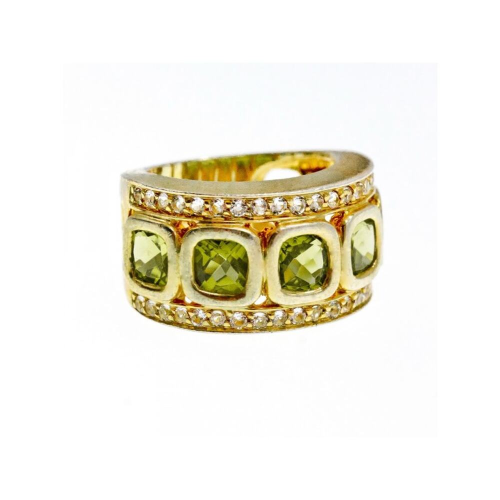 925 STERLING SILVER GOLD PLATED PERIDOT & CZ RING SIZE 7